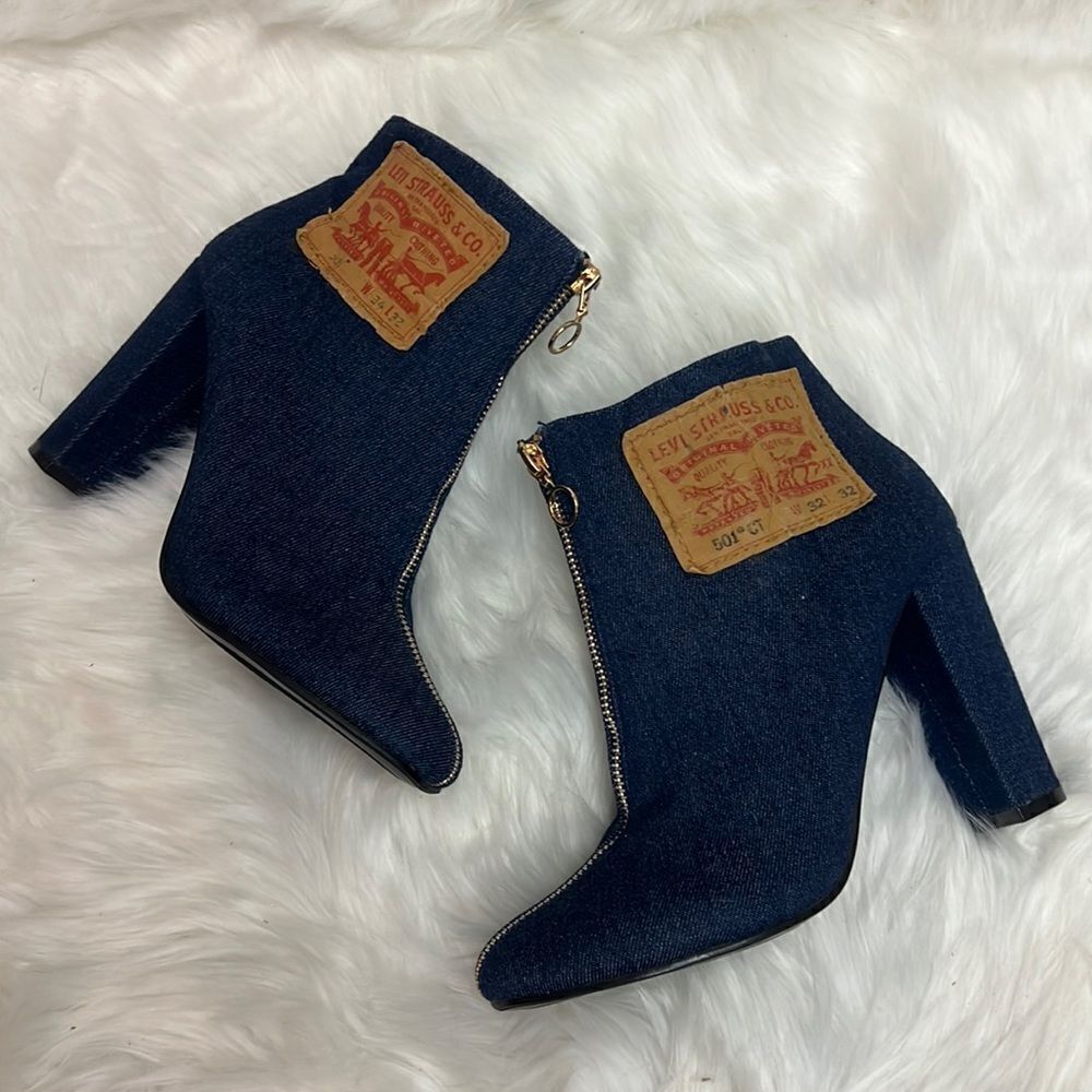 Repurposed‎ LEVI Block Heel Denim Booties 8.5 BIN 16